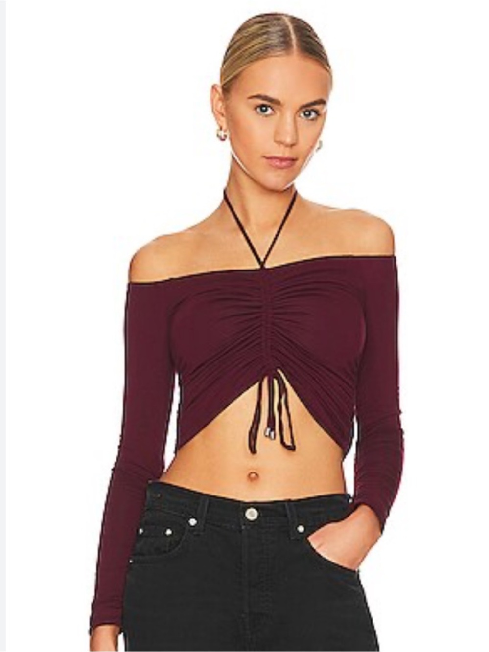 Jonathan Simkhai Alessa Jersey Ruched Top Cropped WINE XS revolve NEW tags